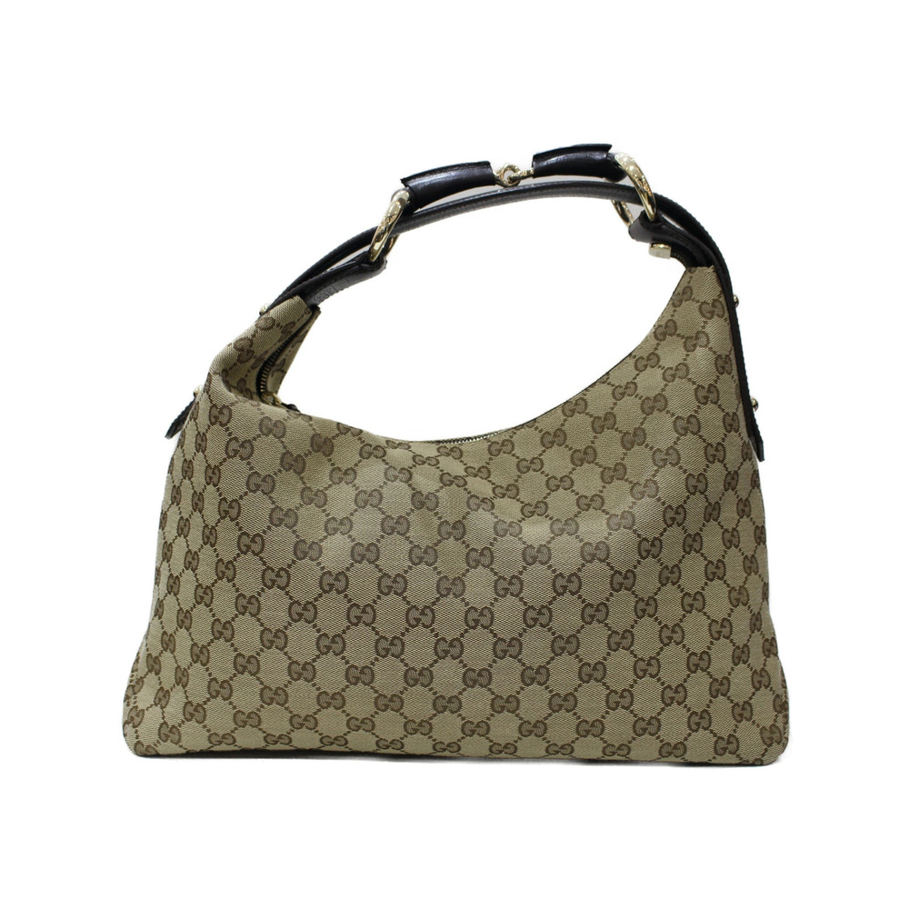 GUCCI Hobo Bag GG Canvas Leather Beige Brown Horsebit Shoulder